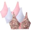 Comfort Choice Women’s Plus Size 3-Pack Front-Close Cotton Wireless Bra(Rose Quartz Assorted)