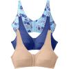 Comfort Choice Women’s Plus Size 3-Pack Front-Close Cotton Wireless Bra(Tropical Pineapple Assorted)