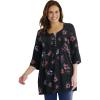 Woman Within Plus Size 7-Day Three-Quarter Sleeve Pintucked Henley Tunic(Black Magnolia)