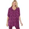 Woman Within Plus Size 7-Day Three-Quarter Sleeve Pintucked Henley Tunic(Deep Claret Pretty Bouquet)