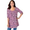Woman Within Plus Size 7-Day Three-Quarter Sleeve Pintucked Henley Tunic(Dusty Pink Flower Garden)