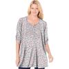 Woman Within Plus Size 7-Day Three-Quarter Sleeve Pintucked Henley Tunic(Ivory Flower Garden)