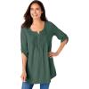 Woman Within Plus Size 7-Day Three-Quarter Sleeve Pintucked Henley Tunic(Pine)