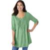 Woman Within Plus Size 7-Day Three-Quarter Sleeve Pintucked Henley Tunic(Sage)