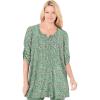 Woman Within Plus Size 7-Day Three-Quarter Sleeve Pintucked Henley Tunic(Sage Pretty Bouquet)