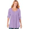 Woman Within Plus Size 7-Day Three-Quarter Sleeve Pintucked Henley Tunic(Soft Iris)