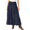 Woman Within Plus Size Button Front Moleskin Tiered Maxi Skirt (Petite Available)(Navy)