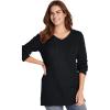 Woman Within Plus Size Cable Knit V-Neck Pullover Sweater(Black)