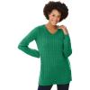 Woman Within Plus Size Cable Knit V-Neck Pullover Sweater(Emerald)
