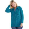 Woman Within Plus Size Chenille Zip Cable Cardigan(Deep Teal)