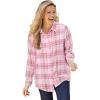 Woman Within Plus Size Classic Flannel Shirt(Pink Green Plaid)