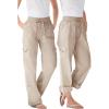 Woman Within Plus Size Convertible 2-in-1 Cargo Pant & Capri Elastic Waist(Natural Khaki)