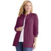 Woman Within Plus Size Cotton Cable Knit Cardigan Sweater(Deep Claret)