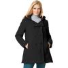 Woman Within Plus Size Double-Breasted Hooded Fleece Peacoat(Black)