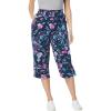 Woman Within Plus Size Elastic-Waist Pull-On Knit Pocket Capri Pants(Navy Multi Florals)