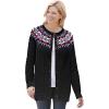 Woman Within Plus Size Fair Isle Cardigan(Black Fair Isle Stripe)