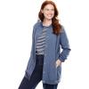 Woman Within Plus Size Fleece Baseball Jacket Long Oversized Fleece Coat(Heather Navy)