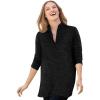 Woman Within Plus Size French Terry Quarter-Zip Sweatshirt(Black Marled)