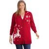Woman Within Plus Size Holiday Cardigan(Classic Red Reindeer)