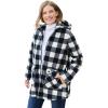 Woman Within Plus Size Hooded Fleece Coat(Black Buffalo Plaid)