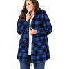 Woman Within Plus Size Hooded Fleece Coat(Bright Cobalt Buffalo Plaid)