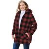 Woman Within Plus Size Hooded Fleece Coat(Classic Red Buffalo Plaid)
