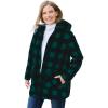 Woman Within Plus Size Hooded Fleece Coat(Emerald Green Buffalo Plaid)