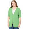 Woman Within Plus Size Lightweight Short Sleeve V-Neck Cardigan(Pistachio)