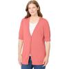 Woman Within Plus Size Lightweight Short Sleeve V-Neck Cardigan(Sweet Coral)