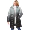 Woman Within Plus Size Long Packable Puffer Jacket(Black Ombre)