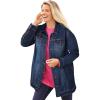 Woman Within Plus Size Long Stretch Denim Jacket Oversized Jean Jacket(Midnight Sanded)