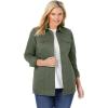 Woman Within Plus Size Long Stretch Denim Jacket Oversized Jean Jacket(Olive Green)
