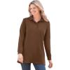 Woman Within Plus Size Long-Sleeve Polo Shirt(Chocolate)