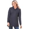 Woman Within Plus Size Long-Sleeve Polo Shirt(Heather Navy)