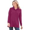 Woman Within Plus Size Long-Sleeve Polo Shirt(Raspberry)