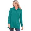 Woman Within Plus Size Long-Sleeve Polo Shirt(Waterfall)