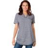 Woman Within Plus Size Notch-Neck Pocket Tee(Navy Stripe)