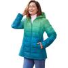 Woman Within Plus Size Packable Puffer Jacket(Teal Blue Ombre)