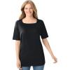 Woman Within Plus Size Perfect Elbow-Sleeve Square-Neck Tee(Black)
