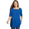 Woman Within Plus Size Perfect Elbow-Sleeve Square-Neck Tee(Bright Cobalt)