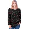 Woman Within Plus Size Perfect Printed Long-Sleeve Crewneck Tee(Black Mistletoe)
