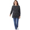 Woman Within Plus Size Perfect Printed Long-Sleeve Crewneck Tee(Black Sweet Bows)