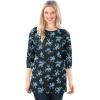 Woman Within Plus Size Perfect Printed Long-Sleeve Crewneck Tee(Blue Rose Ditsy Bouquet)