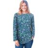 Woman Within Plus Size Perfect Printed Long-Sleeve Crewneck Tee(Emerald Green Field Floral)