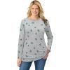 Woman Within Plus Size Perfect Printed Long-Sleeve Crewneck Tee(Heather Grey Holiday)