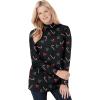 Woman Within Plus Size Perfect Printed Long-Sleeve Mockneck Tee(Black Mistletoe)