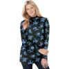 Woman Within Plus Size Perfect Printed Long-Sleeve Mockneck Tee(Blue Rose Ditsy Bouquet)
