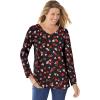 Woman Within Plus Size Perfect Printed Long-Sleeve V-Neck Tee(Black Tossed Hearts)