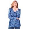 Woman Within Plus Size Perfect Printed Long-Sleeve V-Neck Tee(Bright Cobalt Patchwork)