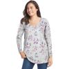 Woman Within Plus Size Perfect Printed Long-Sleeve V-Neck Tee(Heather Grey Ditsy Bouquet)